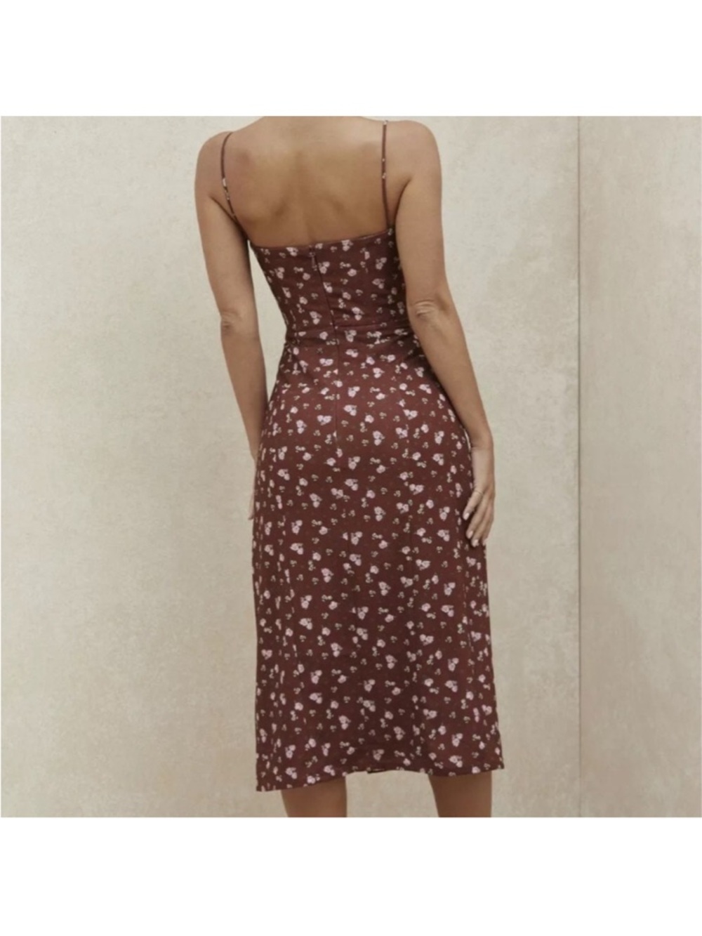 House of CB Burgundy Floral Maxi Dress with Side Slit - Picture 8 of 15